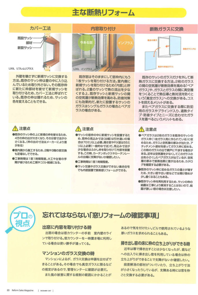 「窓の断熱リフォーム主な方法」広島　リフォーム　工務店